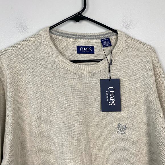 Chaps Men's‎ Original Crewneck Solid Sweater Oatmeal Sweater Cream Size XL - Picture 3 of 6